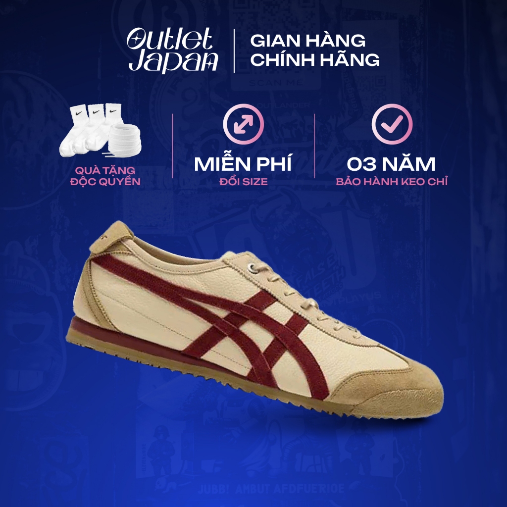 Giày Onitsuka Tiger chính hãng, Onitsuka Tiger Mexico 66 SD kẻ đỏ real fullbox, bảo hành 03 năm Japa