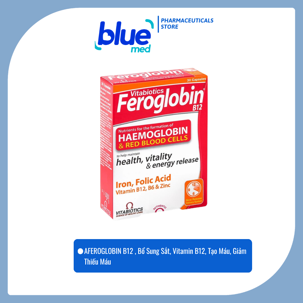 Feroglobin B12 Vitabiotics – Viên Uống Bổ Sung Sắt, Vitamin B12, Tạo Máu, Giảm Thiếu Máu (30 Viên)
