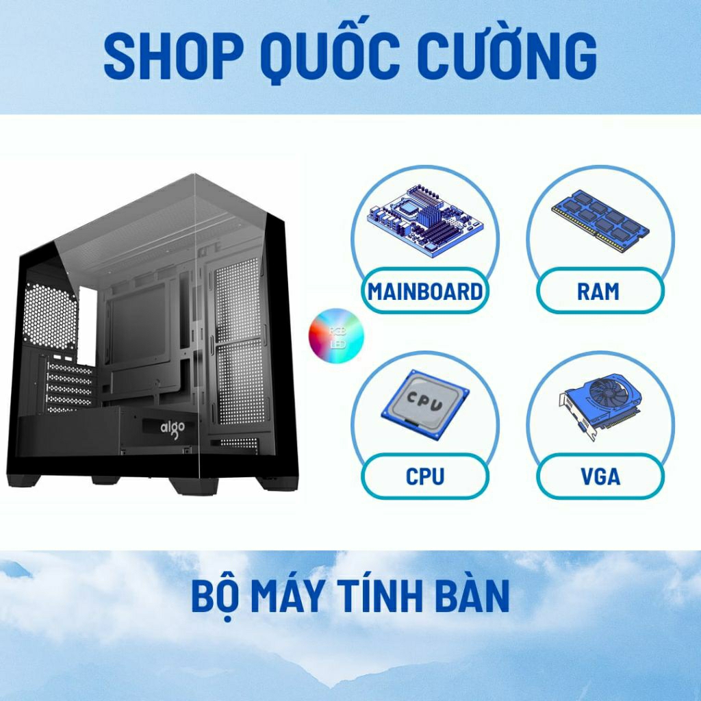 Bộ máy tính bàn Case AIGO C218M Intel I5 12400F, RTX 3050 6G, H610M, 16GB, 500GB. hàng new bảo hành 