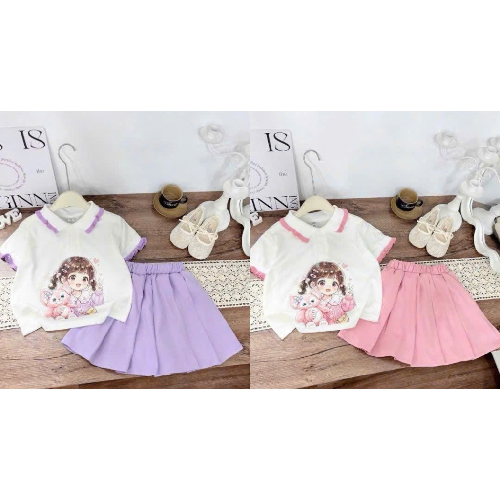 Mẫu váy xếp li (váy có lót) cho bé gái in hình công chúa dễ thương chất cotton mát (DT1)