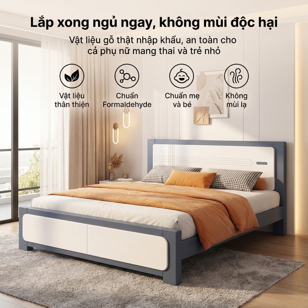 REX Giường gỗ tự nhiên cao cấp giường đôi Giường bệt 1m5 - 1m8 đã được xử lí ẩm mốc mối mọi | BigBuy360 - bigbuy360.vn