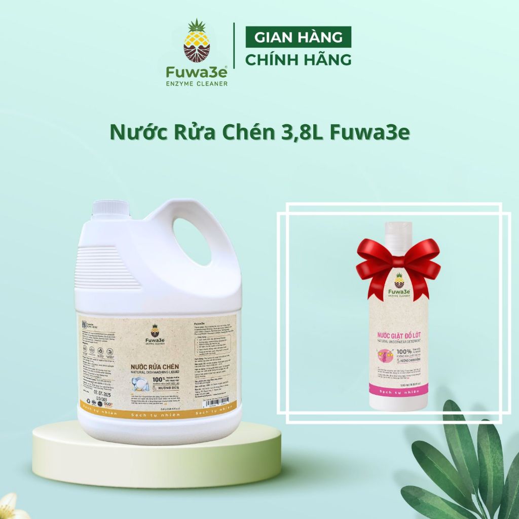 Nước rửa chén Fuwa3e organic Enzyme sinh học khử mùi, an toàn cho da nhạy cảm 3800ml