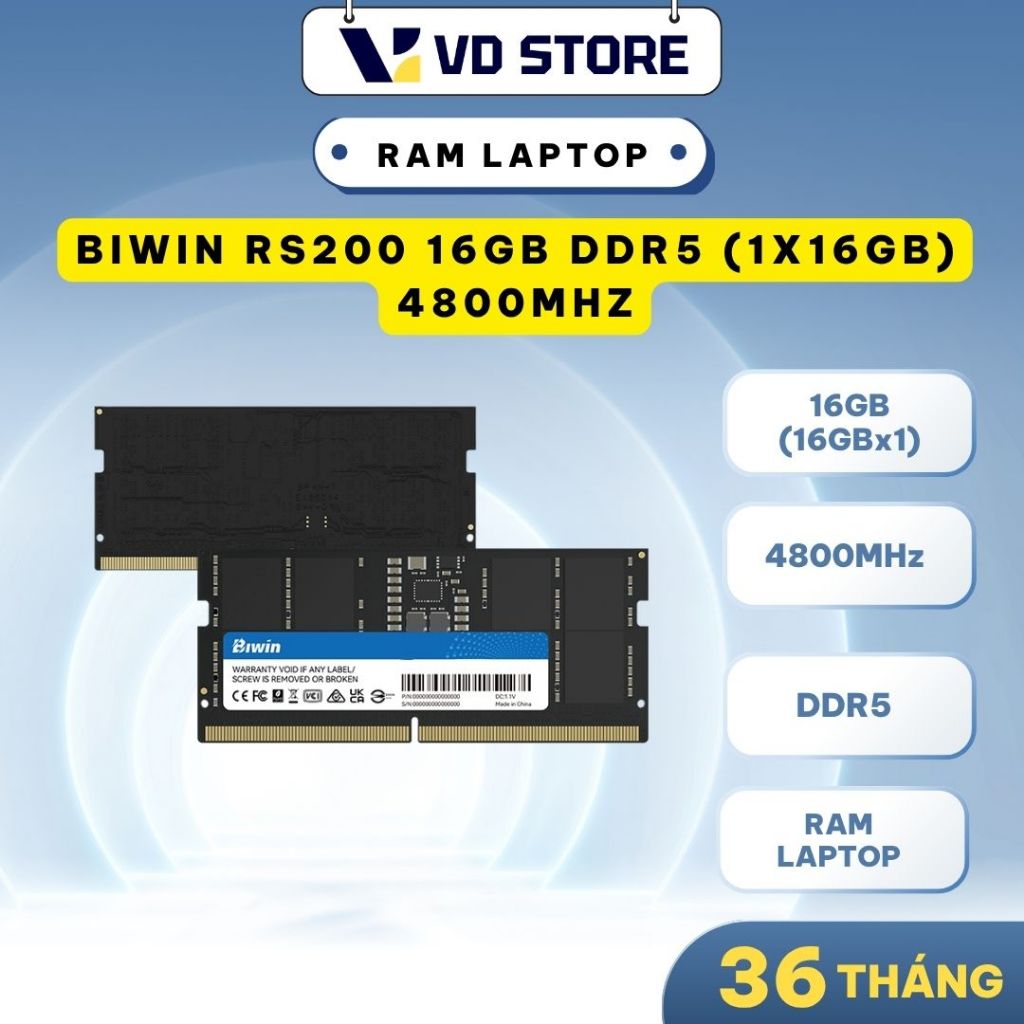[DDR5] Ram Laptop 16GB BIWIN RS200 DDR5 (1x16GB) 4800MHz BD5SD16G48C40 - Hàng chính hãng