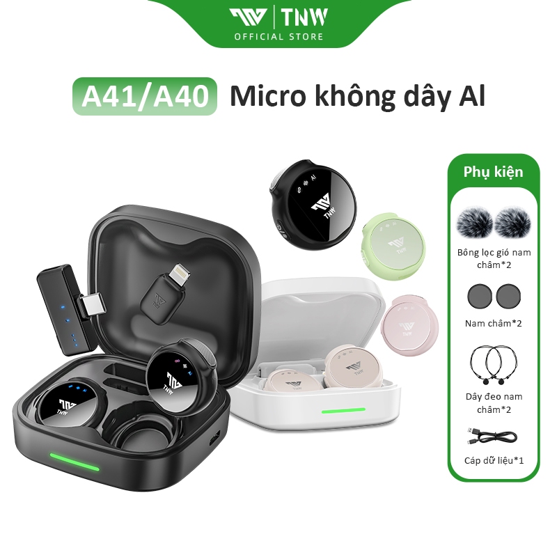 TNW A41 Mic thu âm không dây, mini mic thu âm cho điện thoạ, kết nối 50m Giảm tiếng ồn