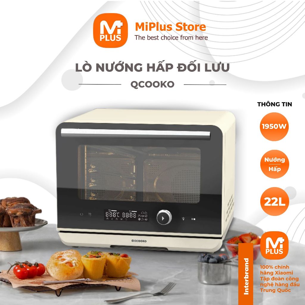 Lò nướng hấp đối lưu đa năng QCOOKO 22L chuyên chiên, nướng, hấp, cài đặt sẵn chương trình 80 món