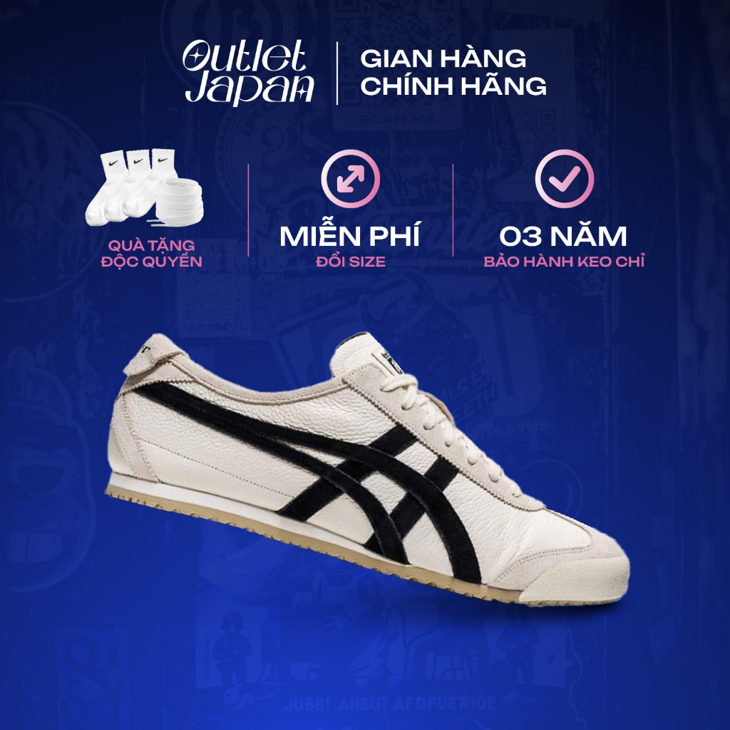 Giày Onitsuka Tiger chính hãng, Onitsuka Tiger Mexico 66 kem kẻ đen real fullbox, bảo hành 03 năm Ja
