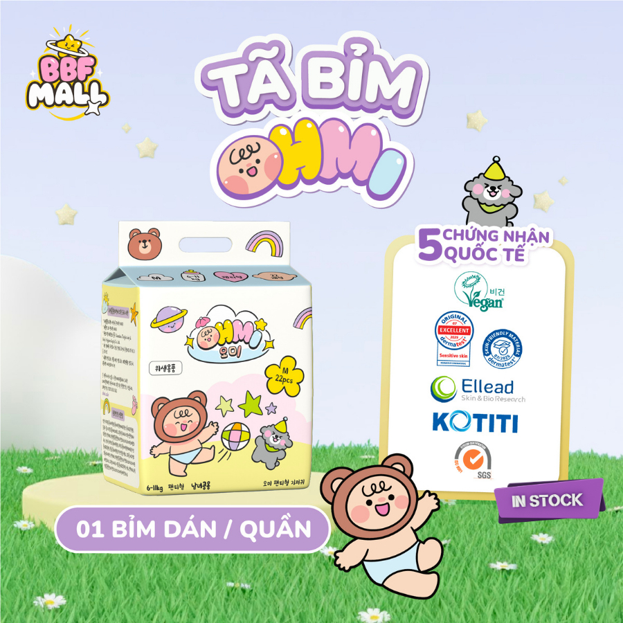 Bỉm OHMI Hàn Quốc - Mỏng Nhẹ, Khô Thoáng, Tã Bỉm Dán/Quần Đủ Size Từ Sơ Sinh