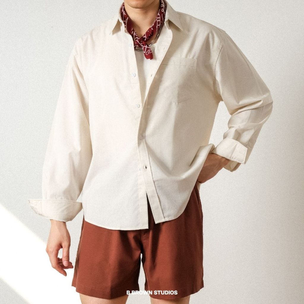 Áo Sơ Mi Nam Vải Form Rộng Màu Trơn Basic - B Brown Legolas Oversized Linen Shirt