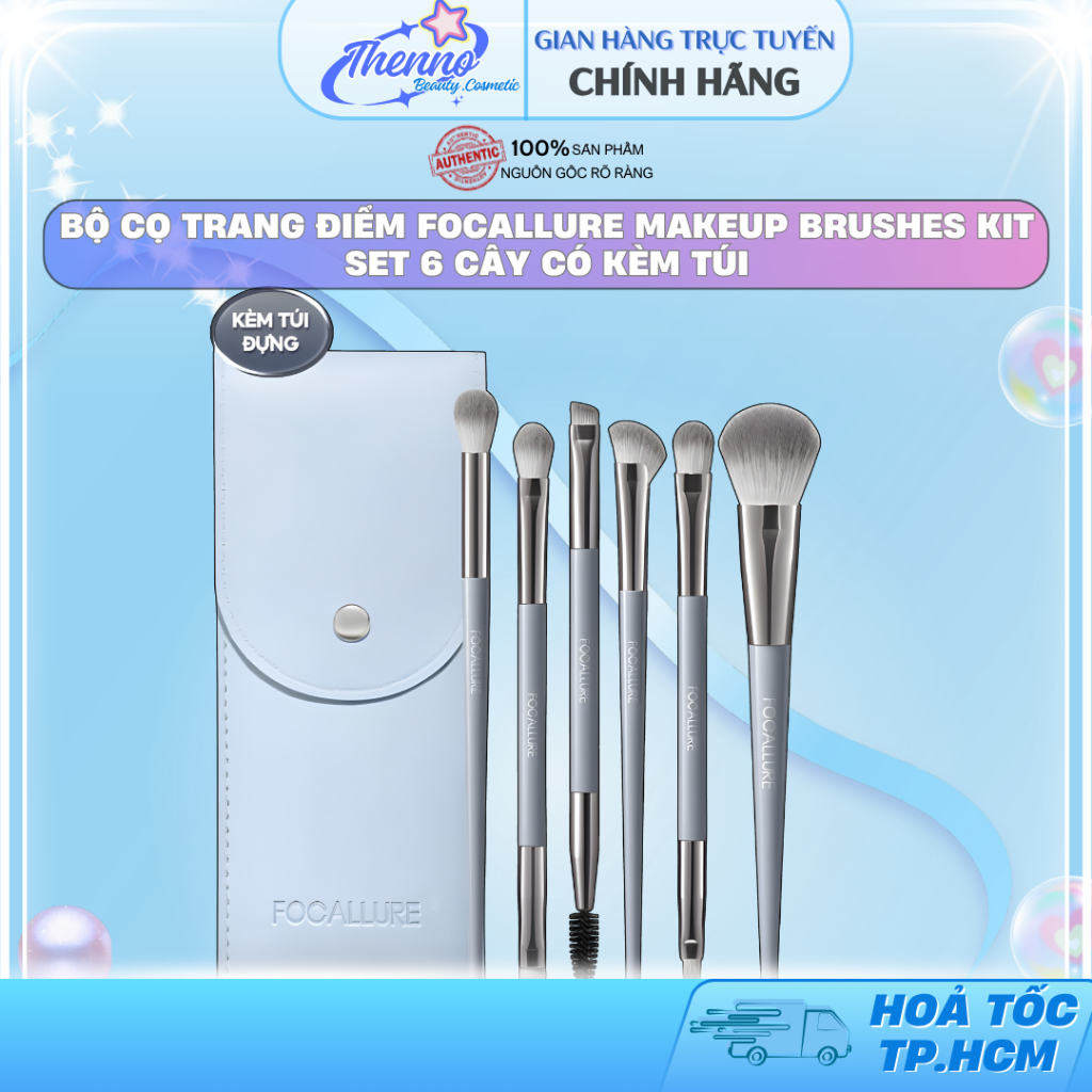 Bộ Cọ Trang Điểm Focallure Makeup Brushes Kit Set 6 Cây Có Kèm Túi