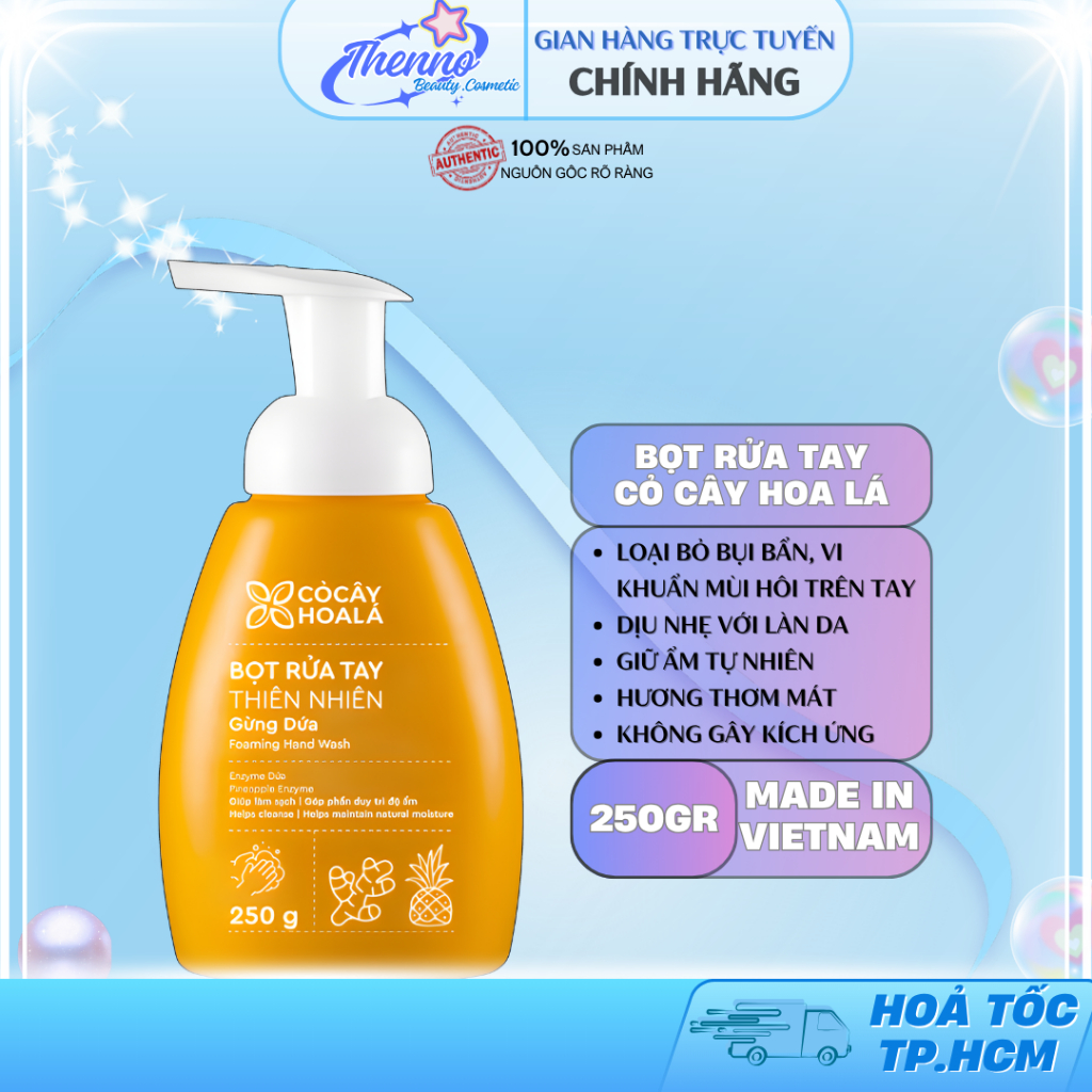 Bọt Rửa Tay Thiên Nhiên Cỏ Cây Hoa Lá Gừng Dứa Dịu Nhẹ, Dành Cho Da Nhạy Cảm & Dễ Kích Ứng 250g