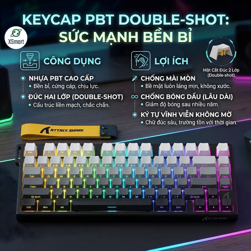 Bàn Phím Cơ Gaming Attack Shark R82HE Magnetic Switch, Rapid Trigger 0.005mm, Polling Rate 8000Hz | BigBuy360 - bigbuy360.vn