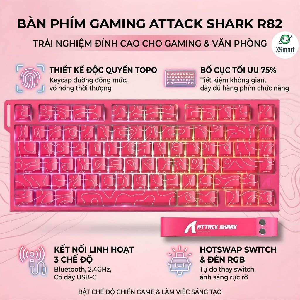 Bàn Phím Cơ Gaming Attack Shark R82HE Magnetic Switch, Rapid Trigger 0.005mm, Polling Rate 8000Hz | BigBuy360 - bigbuy360.vn