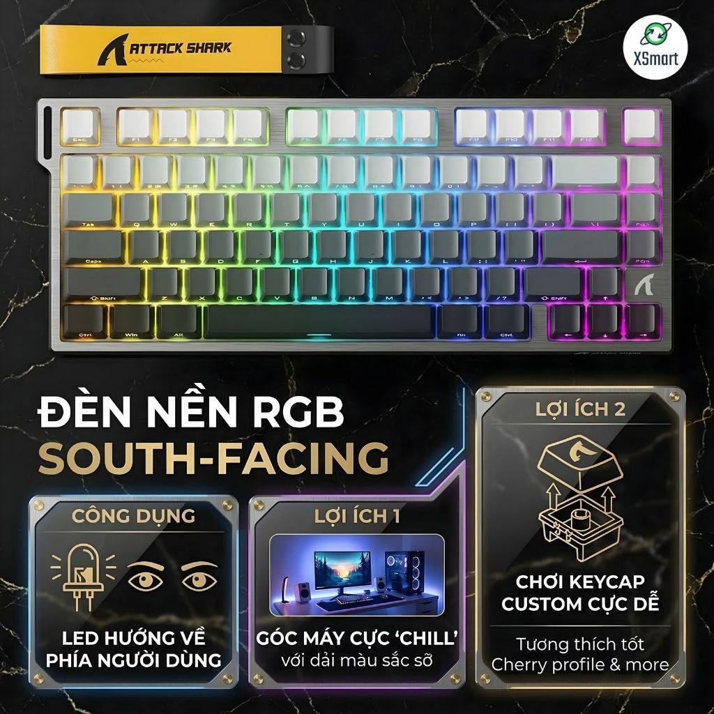 Bàn Phím Cơ Gaming Attack Shark R82HE Magnetic Switch, Rapid Trigger 0.005mm, Polling Rate 8000Hz | BigBuy360 - bigbuy360.vn