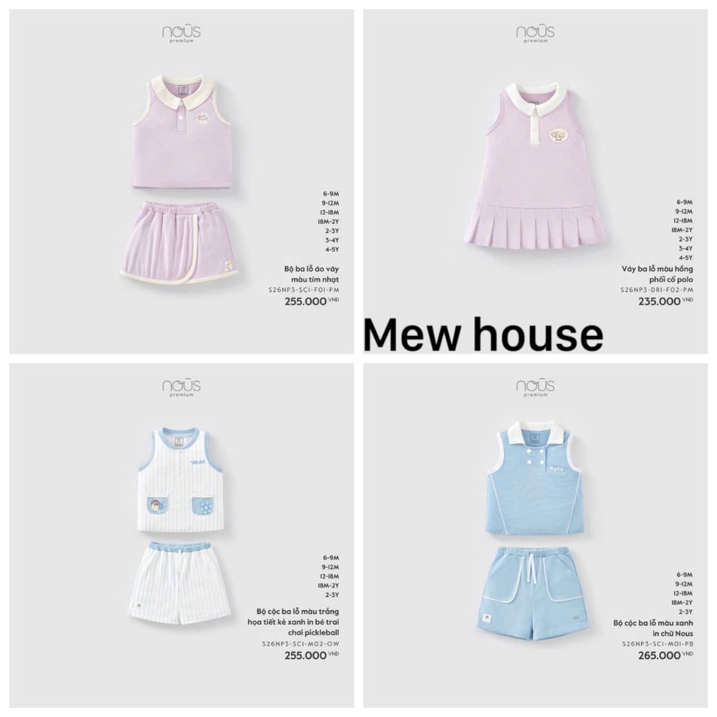 [ Nous Bộ ba lỗ 6m-3y ] bộ ba lỗ đa sắc nous chất pettit 6M-3Y