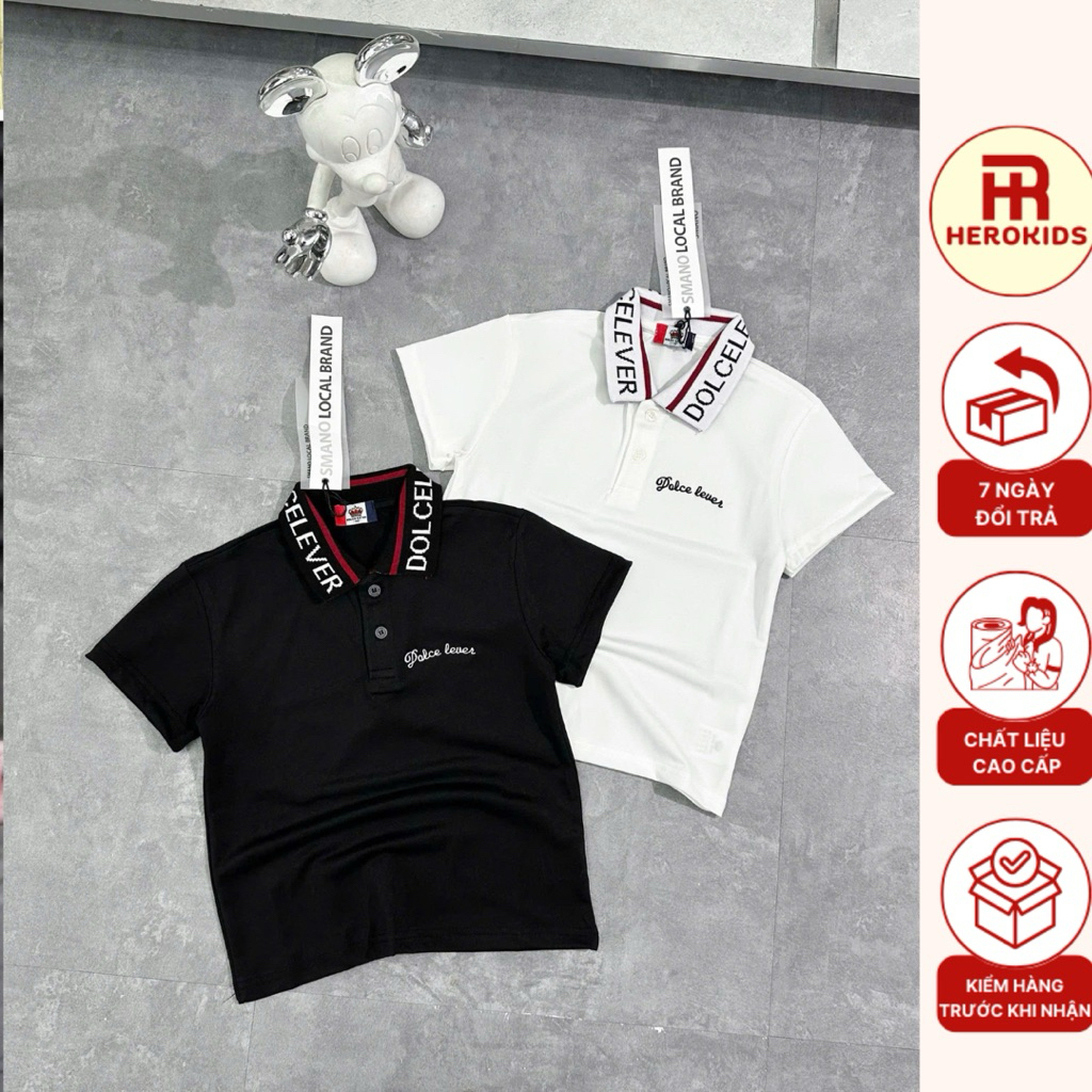Áo Polo bé trai dolce lever Thêu logo hoạ tiết Trên Cổ mix tag ngực Siêu Đẹp phong cách boy phố 8774