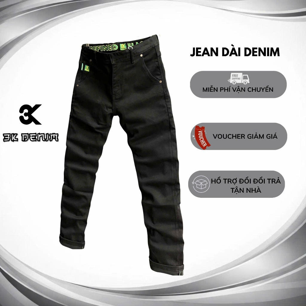 [3K DENIM] Quần Jean Denim Guangzhou Dài Màu Đen Mẫu Mới Túi Thêu Xéo Chi Tiết Như Hình 3K2251-J3875
