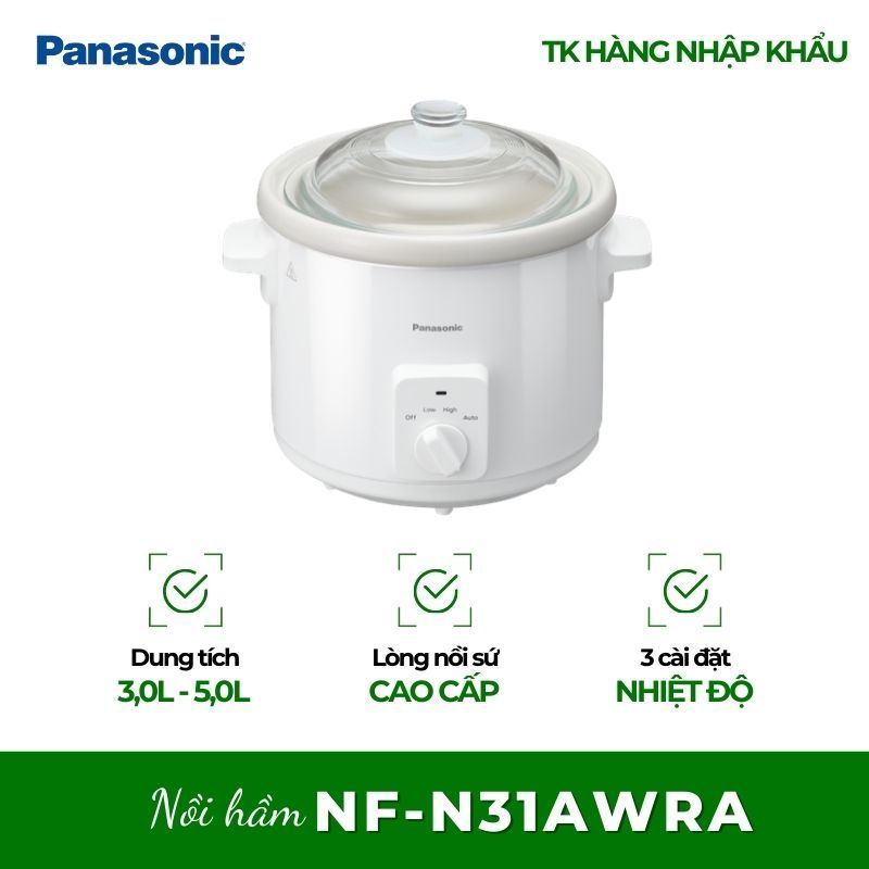 Nồi nấu chậm Panasonic NF-N31AWRA - Dung Tích 3L, Giữ Trọn Dinh Dưỡng