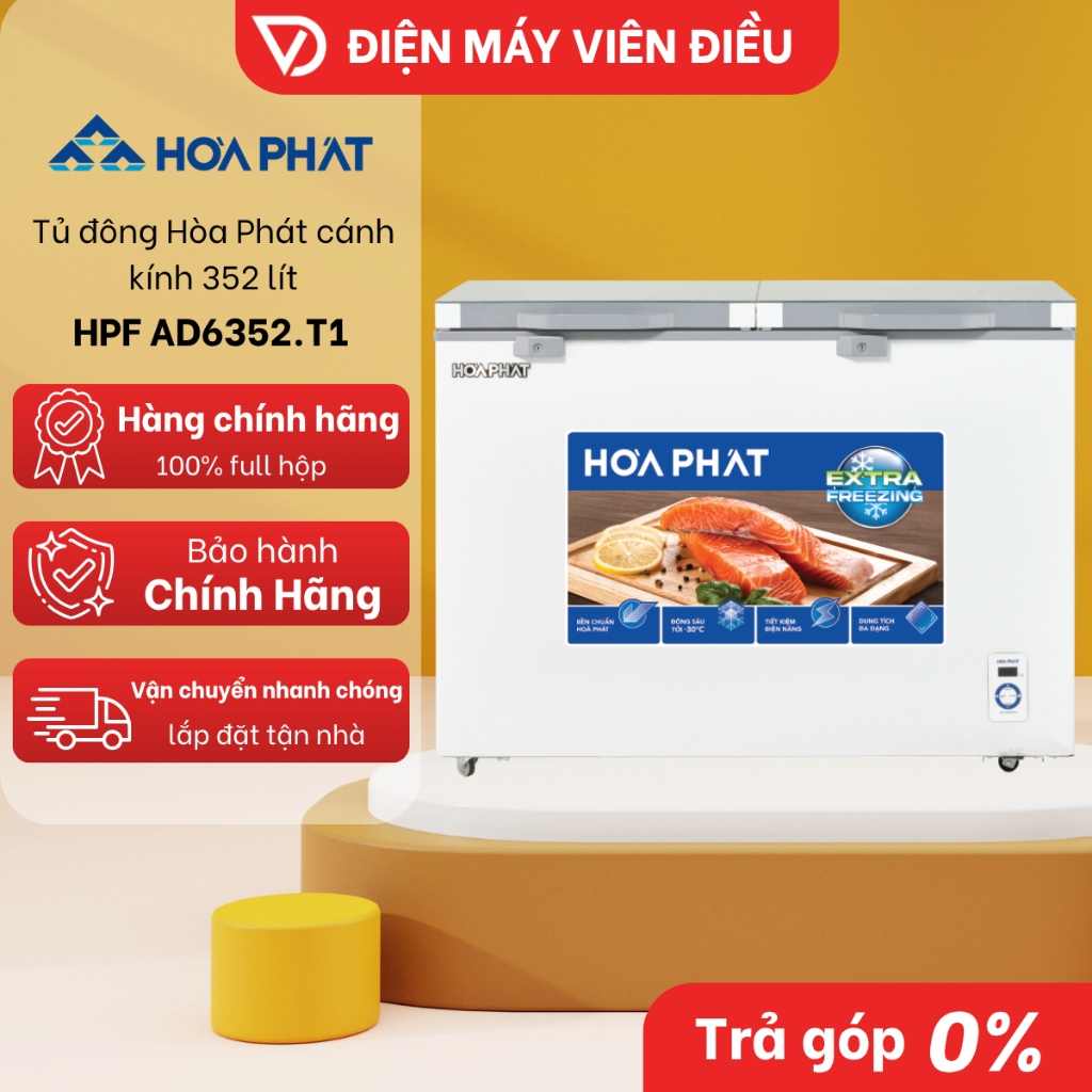 Tủ Đông Hòa Phát 352L HPF AD6352.T1 Cánh Kính 1 Ngăn Đông Tiết Kiệm Điện [FREESHIP NGHỆ AN]