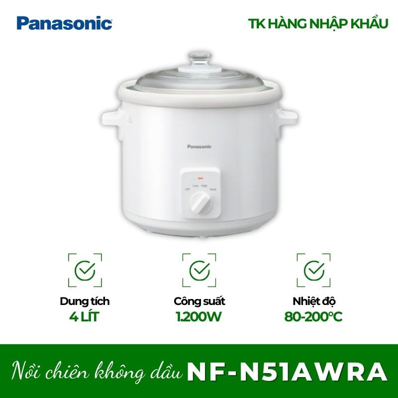 Nồi Nấu Chậm Panasonic NF-N51AWRA - 5L, Nấu Cháo, Hầm Canh Cho Gia Đình