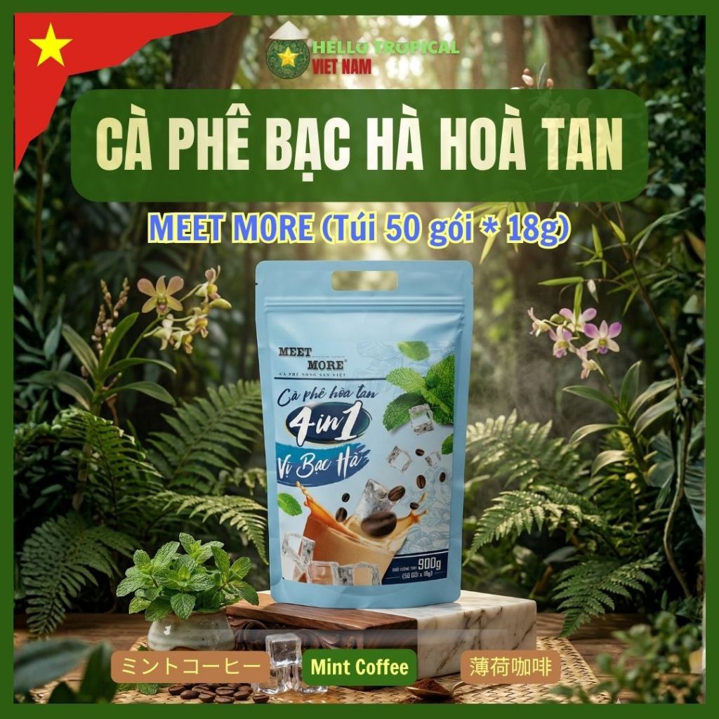 [09.09] Cà Phê Bạc Hà Hòa Tan MEET MORE | The Mát, Cafein Thấp, Không Gây Say | Tiện Lợi (Túi 50 gói