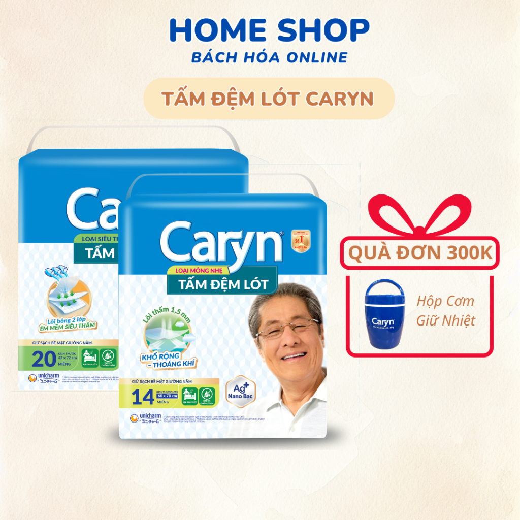 Tấm Đệm Lót Caryn Siêu Thấm Hút Cho Người Già và Mẹ Bỉm Sữa Size 14 / 20 Miếng - Homeshop