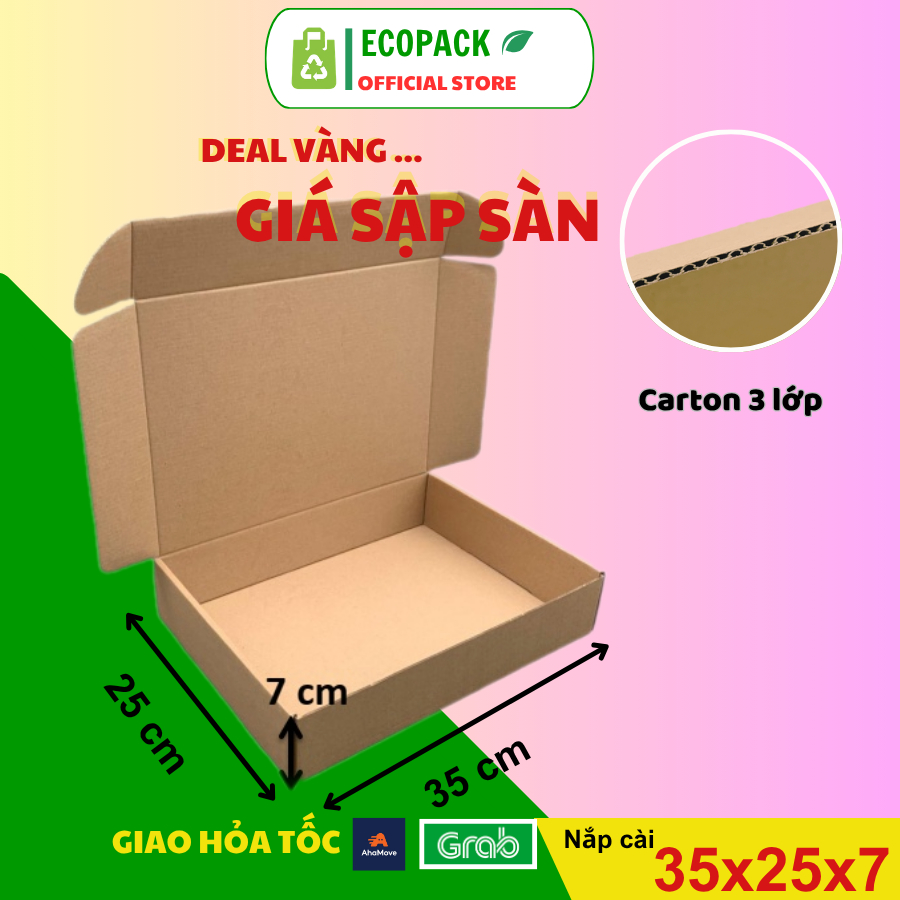 35x25x7 COMBO 10 Hộp Nắp Cài, Nắp Gài Giá Xưởng - ECOPACK
