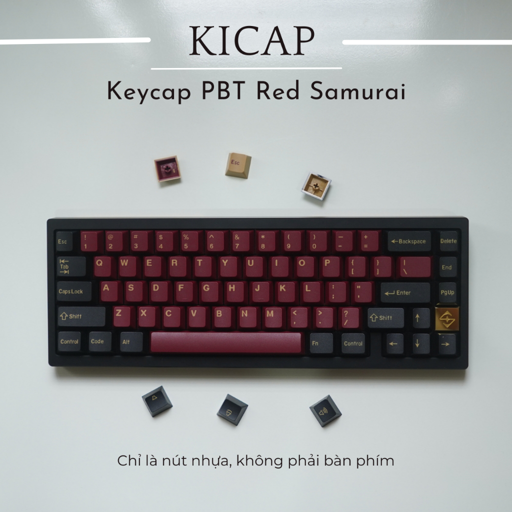 Bộ keycap cherry Red Samurai PBT Doubleshot 170 phím dày 1.5mm cho bàn phím cơ - Kicap