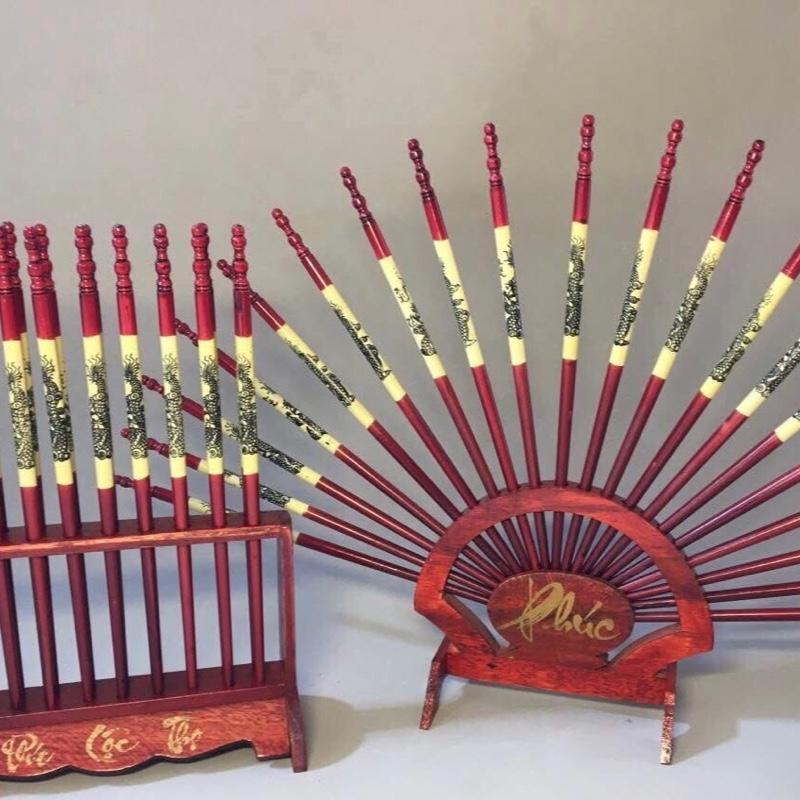 Bộ Đũa Thờ 10 Đôi + Giá Đũa Gỗ Hương Hình Quạt. Trang Trí Bàn Thờ Gia Tiên Ban Thờ Thần Tài