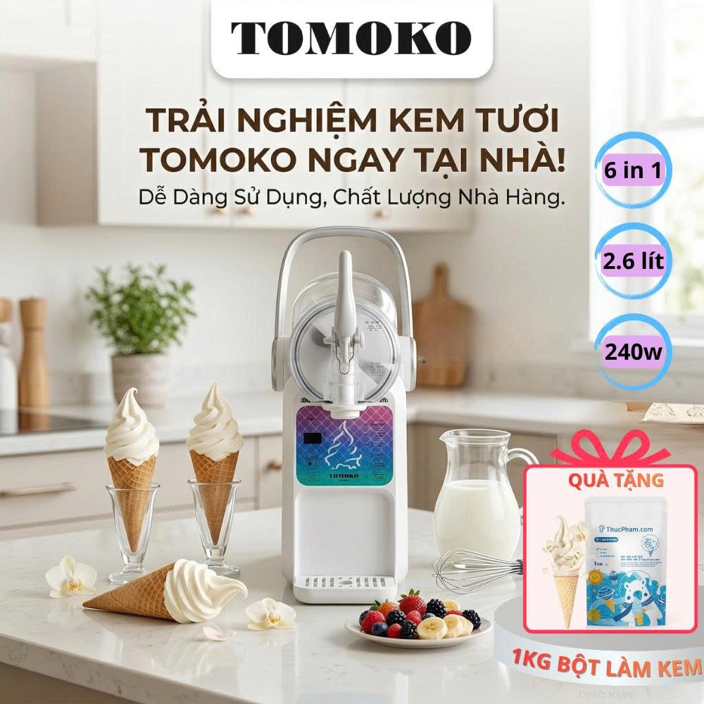 Máy Làm Kem Tươi Đa Năng Tomoko 1 vòi Dung Tích 2,6 lít. Tặng 1 gói bột làm kem