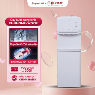 Cây nước nóng lạnh 3 vòi có khoá trẻ em FUJIHOME WD91E, máy nước uống an toàn, bình lọc nước úp tiết kiệm điện