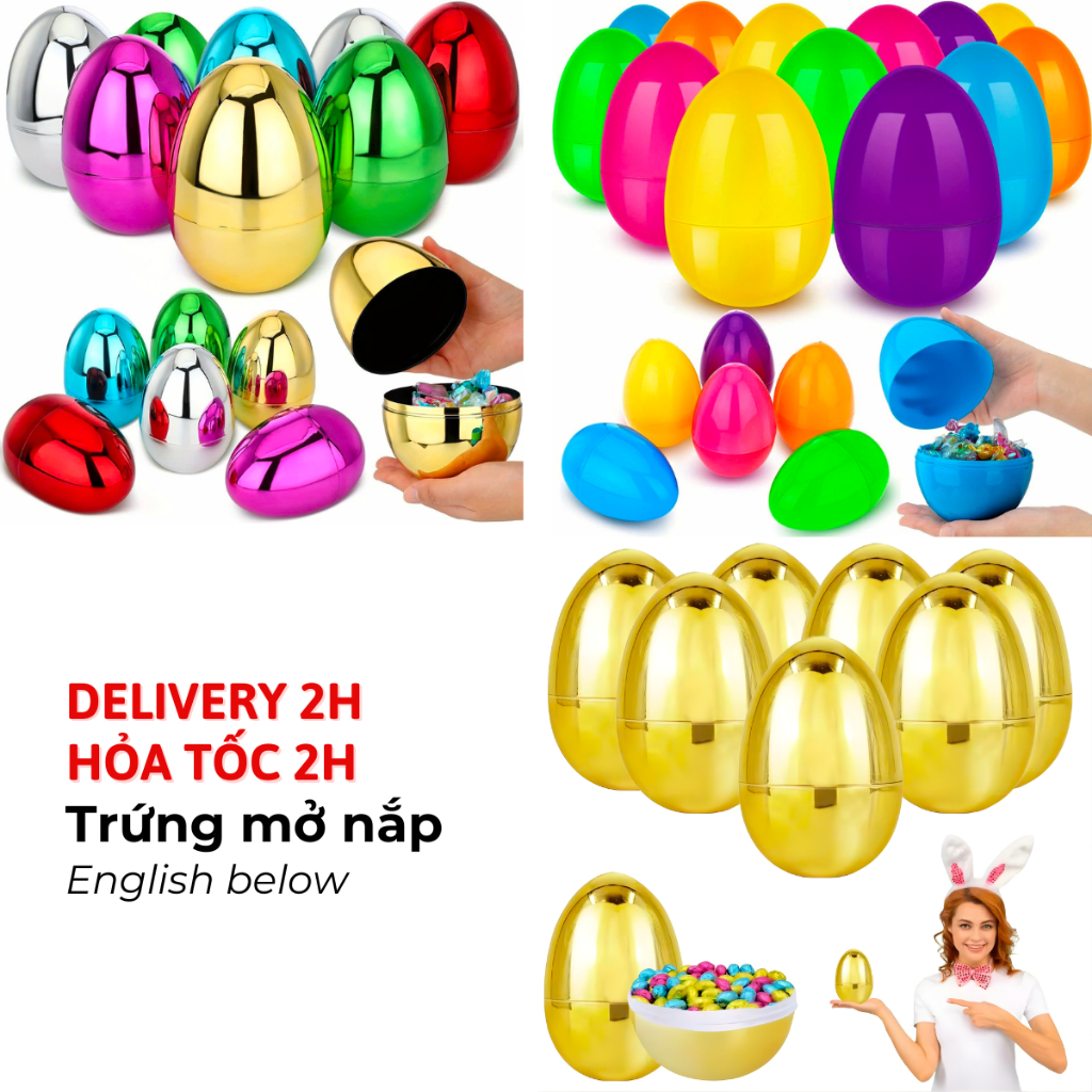 Trứng Phục Sinh Mở Nắp Nhiều Mẫu Easter Eggs, Colorful Bright Plastic Easter Eggs, Perfect for Easte