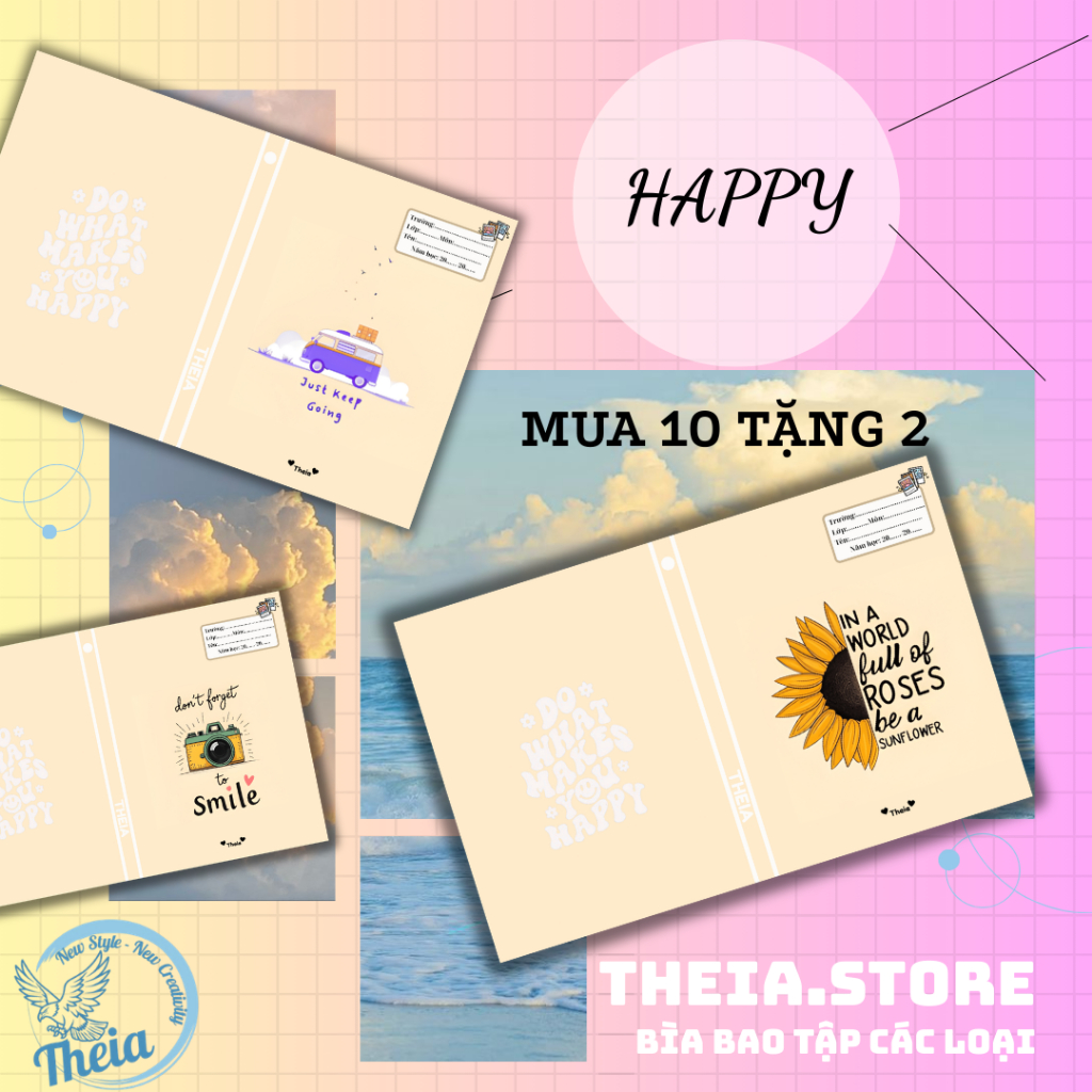 Giấy Bao Tập A5 Lồng Sẵn Bìa Kiếng Be Happy Bao Vở Học Sinh | THEIA STORE