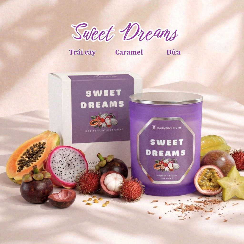 Nến Thơm Sweet Dreams A Harmony Home – Hương Hoa Quả Ngọt Ngào, Tươi Mát 150g