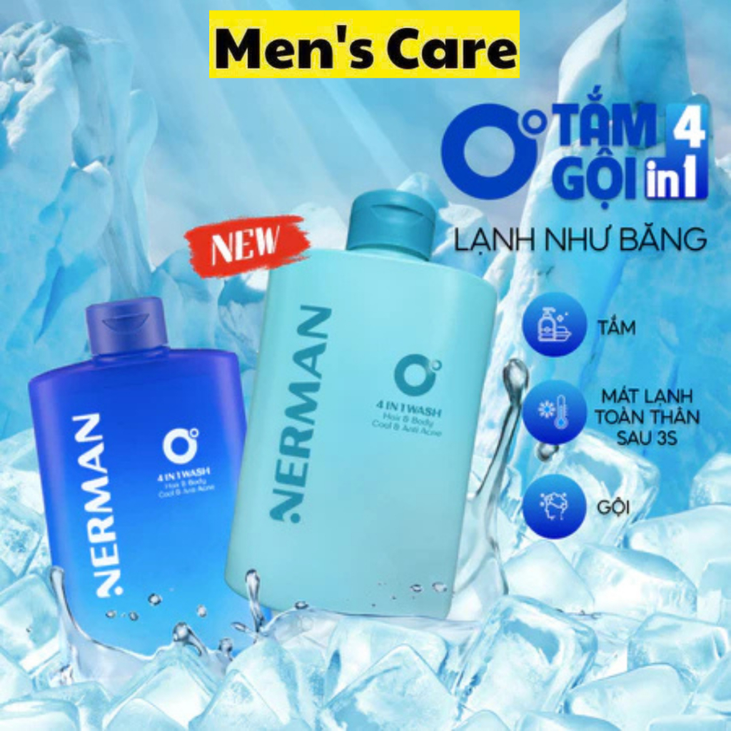 Sữa Tắm Gội Nam Nerman 0 Độ 4in1 330ml Hương Nước Hoa Sạch Thoáng Dưỡng Da