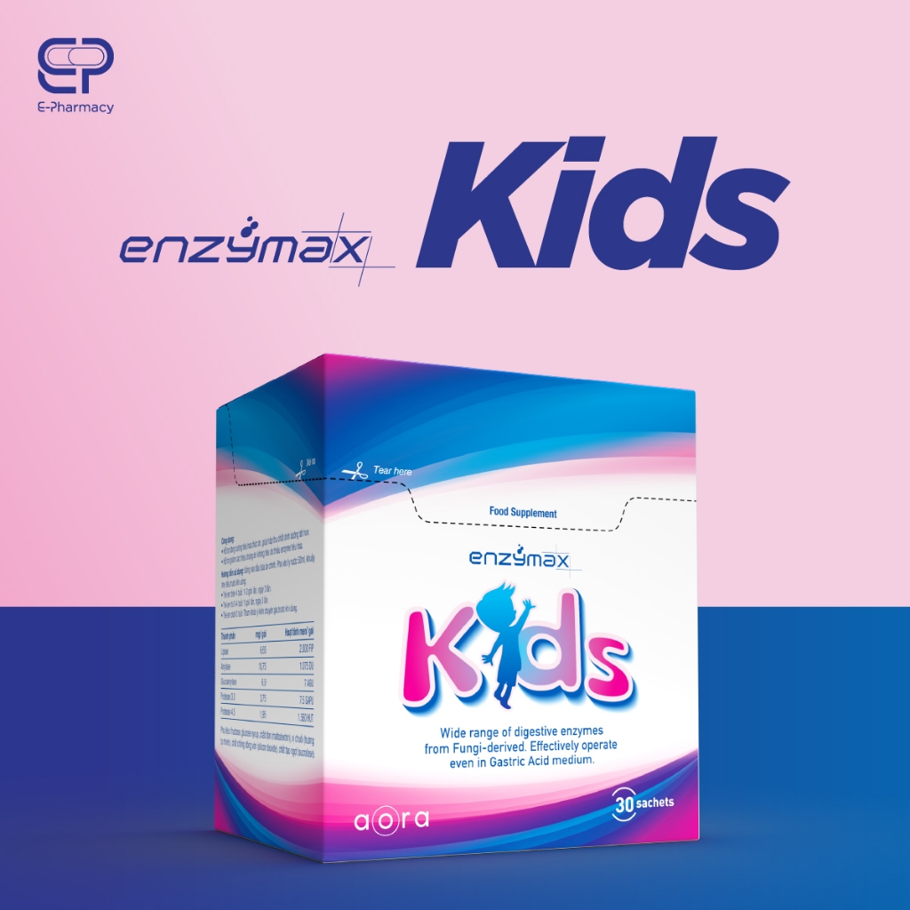 Giúp Bé Hấp Thu Chất Dinh Dưỡng Enzymax Kids Indusen (Hộp 30 Gói/2 Gram)