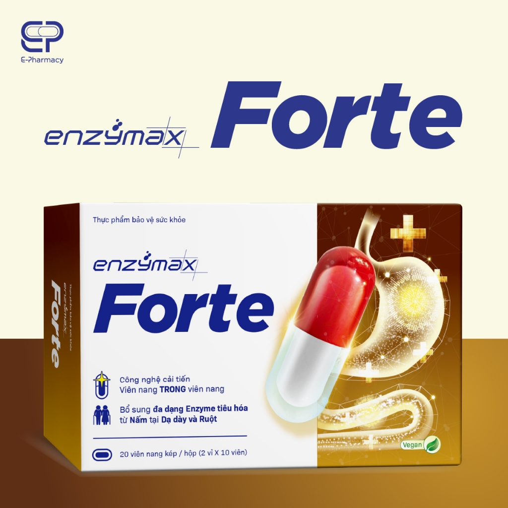 Viên Nang Kép Hỗ Trợ Tiêu Hóa Enzymax Forte Indusen (Hộp 20 Viên)