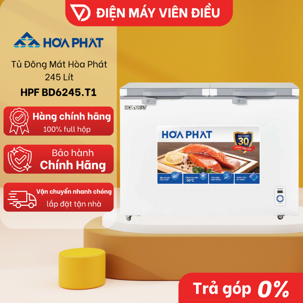HPF BD6245.T1 - Tủ Đông Mát Hòa Phát 245L HPF BD6245.T1 2 Ngăn Đông Mát Tiết Kiệm Điện [FREESHIP NGH