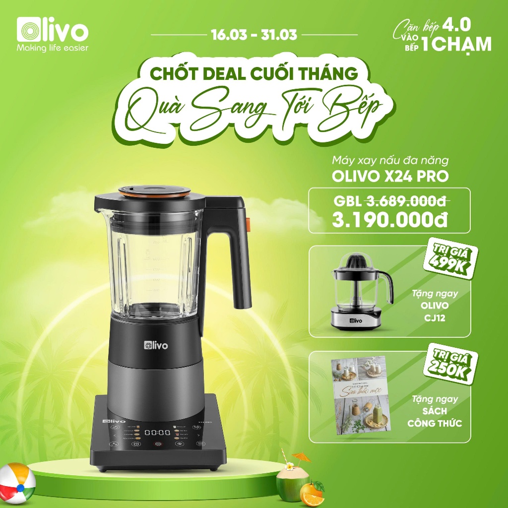 Máy Làm Sữa Hạt OLIVO X24 PRO 13 Chức Năng Công Suất 2100W – Chống Khê Cối Bảo Hành 2 Năm