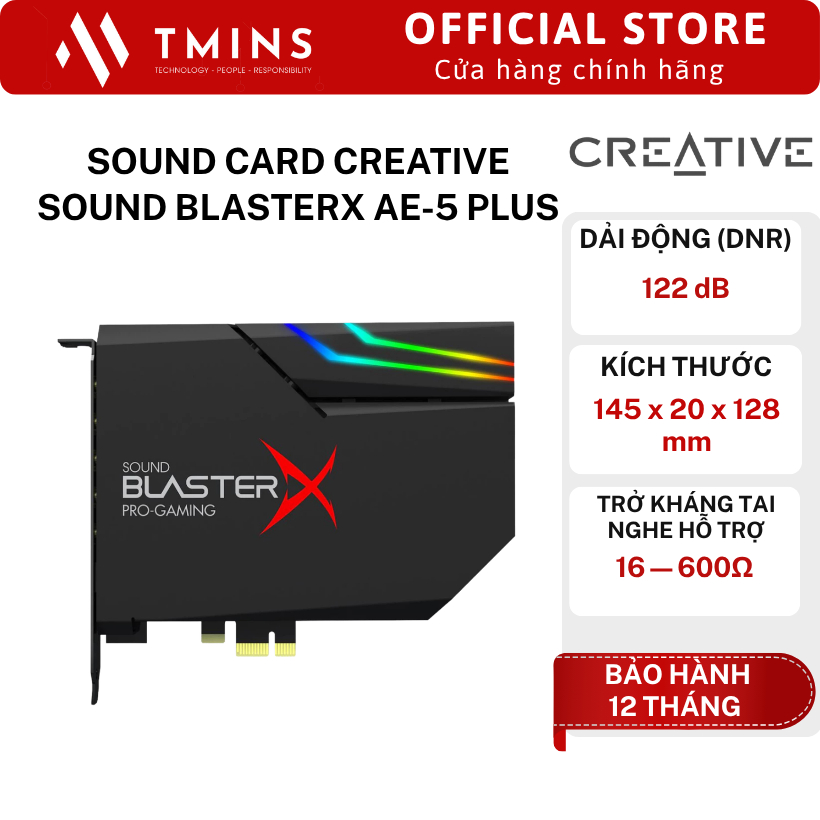 Sound card Creative sound BlasterX AE-5 Plus (PCIe/ 32-bit/384kHz/ 5.1 Surround) - Hàng chính hãng