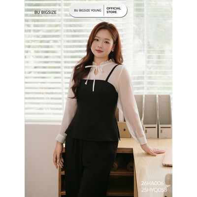 Áo sơ mi nơ cổ bèo mix áo 2 dây BIGSIZE (55kg đến 95kg) –  26HA006 - [BU Bigsize Young]