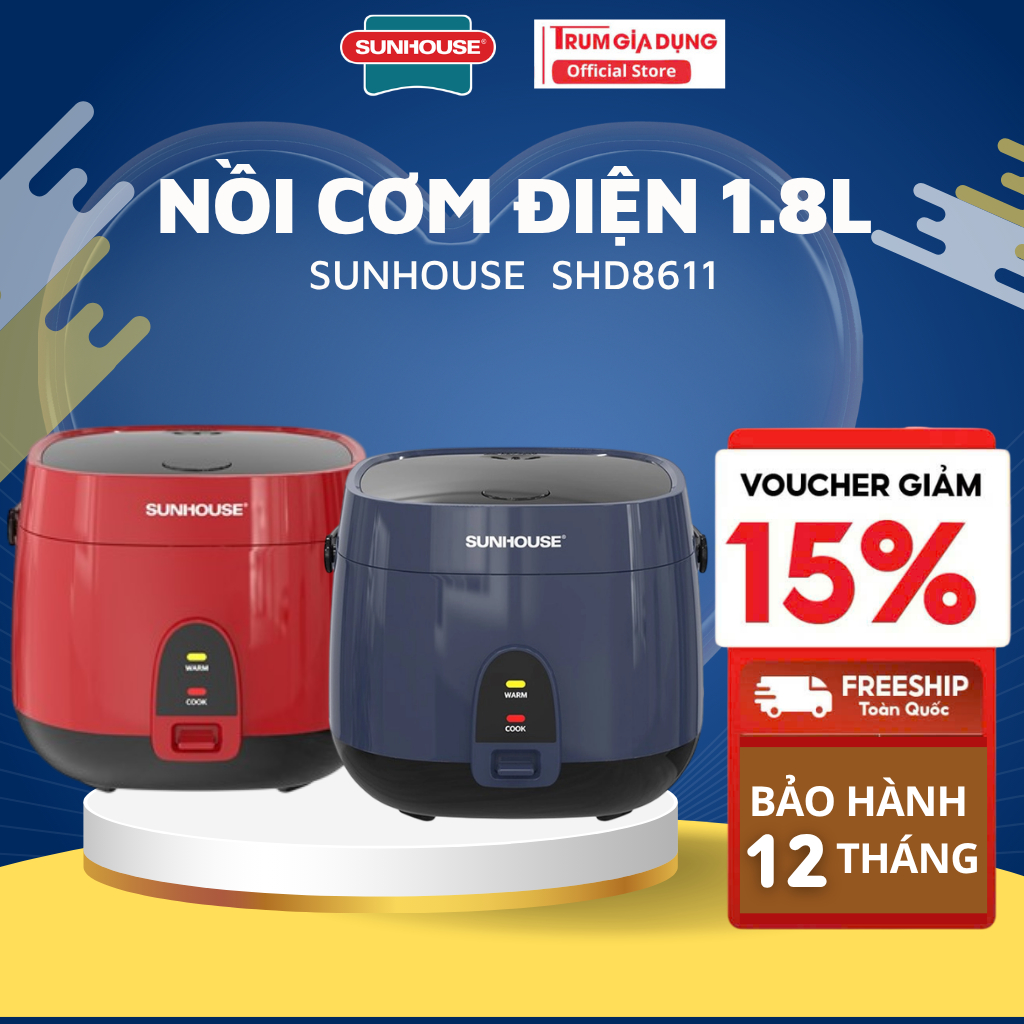 Nồi cơm điện 1.8L SUNHOUSE SHD8611N/ SHD8611R, bảo hành 12 tháng toàn quốc