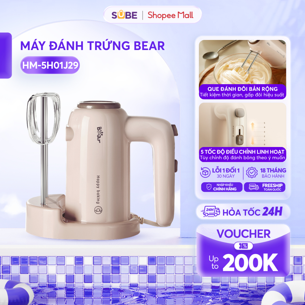 Máy Đánh Trứng Bear Máy Đánh Trứng Cầm Tay Mini Máy Đánh Kem Máy Làm Bánh Máy Đánh Bột  HM - 5H01J29