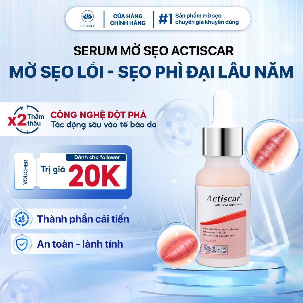 Serum Mờ Sẹo Chuyên Sâu Actiscar Hỗ Trợ Làm Mờ Sẹo Lồi, Sẹo Phì Đại, Sẹo Phẫu Thuật, Thâm Lâu Năm