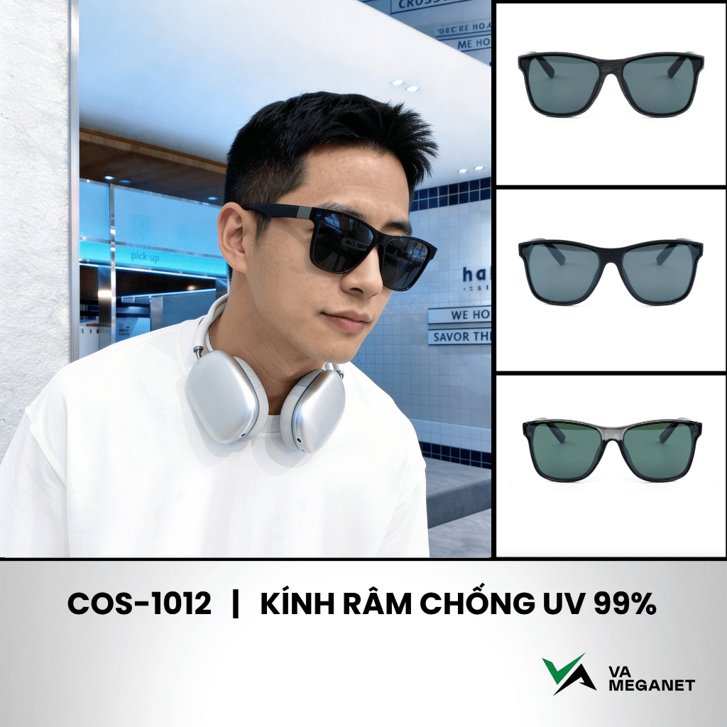 Kính mát dành cho nam tròng vuông màu tối, chống tia UV 99% - COS 1012
