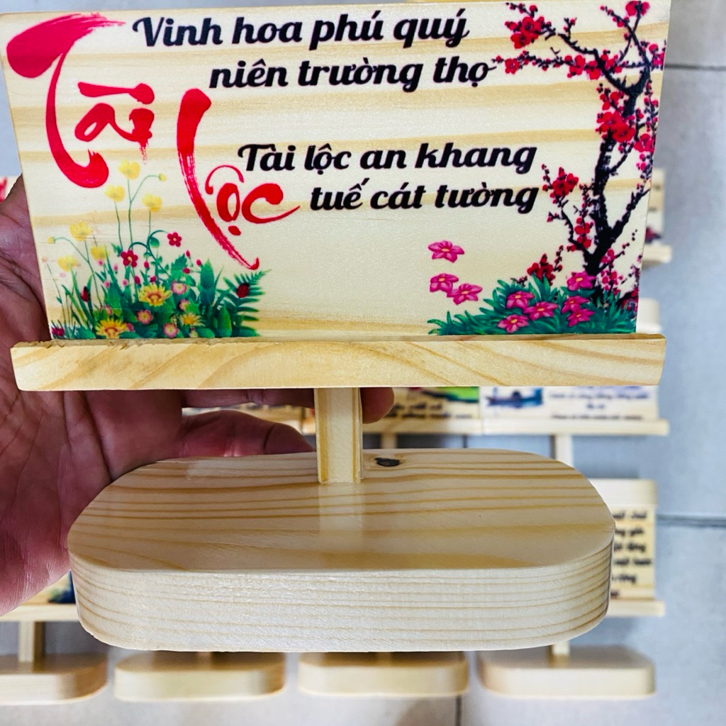 giá đỡ điện thoại -iPad,kệ gỗ điện thoại -iPad in UV màu 3D, khắc Laze thư pháp