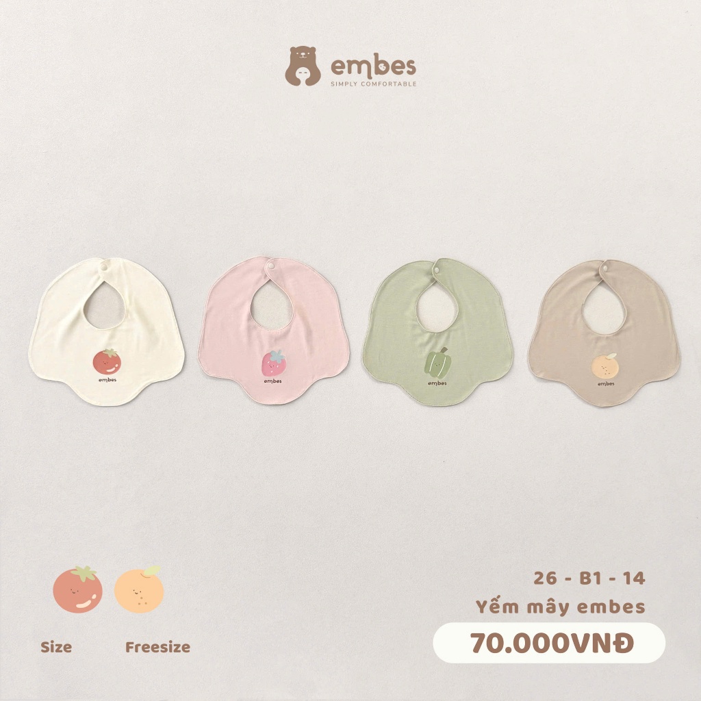 Phụ Kiện Cho Bé Sơ Sinh Embes Yếm Cổ Tròn In Hình Chất Cotton Mềm Mại Thấm Hút Cho Bé Sơ Sinh