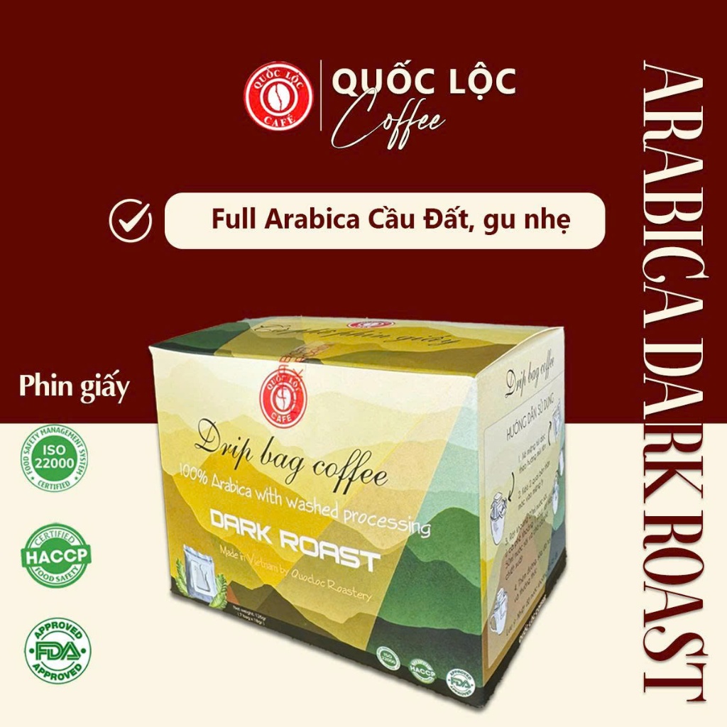 Cà Phê Phin Giấy Arabica Dark Roast 7x20g - Pha Tiện Lợi - Quốc Lộc
