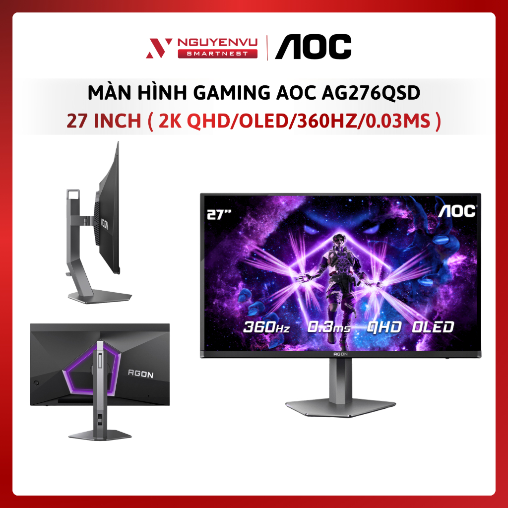 Màn Hình Gaming AOC AG276QSD 27 inch ( 2K QHD/OLED/360hz/0.03ms) - Hàng Chính Hãng - Bảo Hành 3 Năm