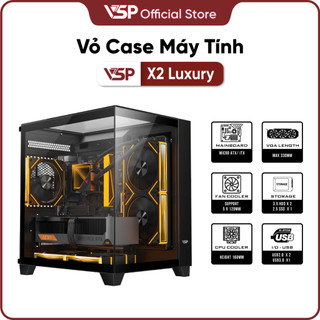 Vỏ Case Máy Tính VSP X2 Luxury Black - Case PC Gaming 3 Mặt Kính Cường Lực