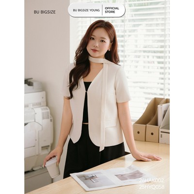 Áo khoác cổ vạt cong tay ngắn BIGSIZE (55kg đến 95kg) – 26HAK002 - [BU Bigsize Young]